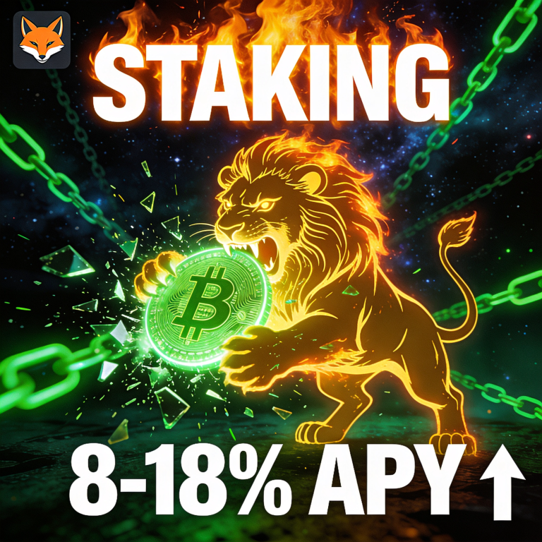Golden lion breaking chains staking crypto 8-18% APY fox podcast thumbnail