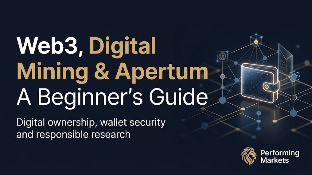 Web3, digital mining and Apertum beginner guide with wallet security illustration
