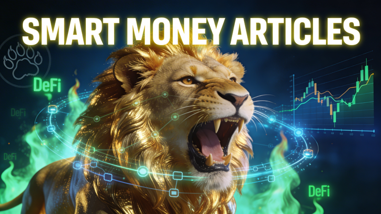 Smart Money Articles lion header DeFi charts thumbnail